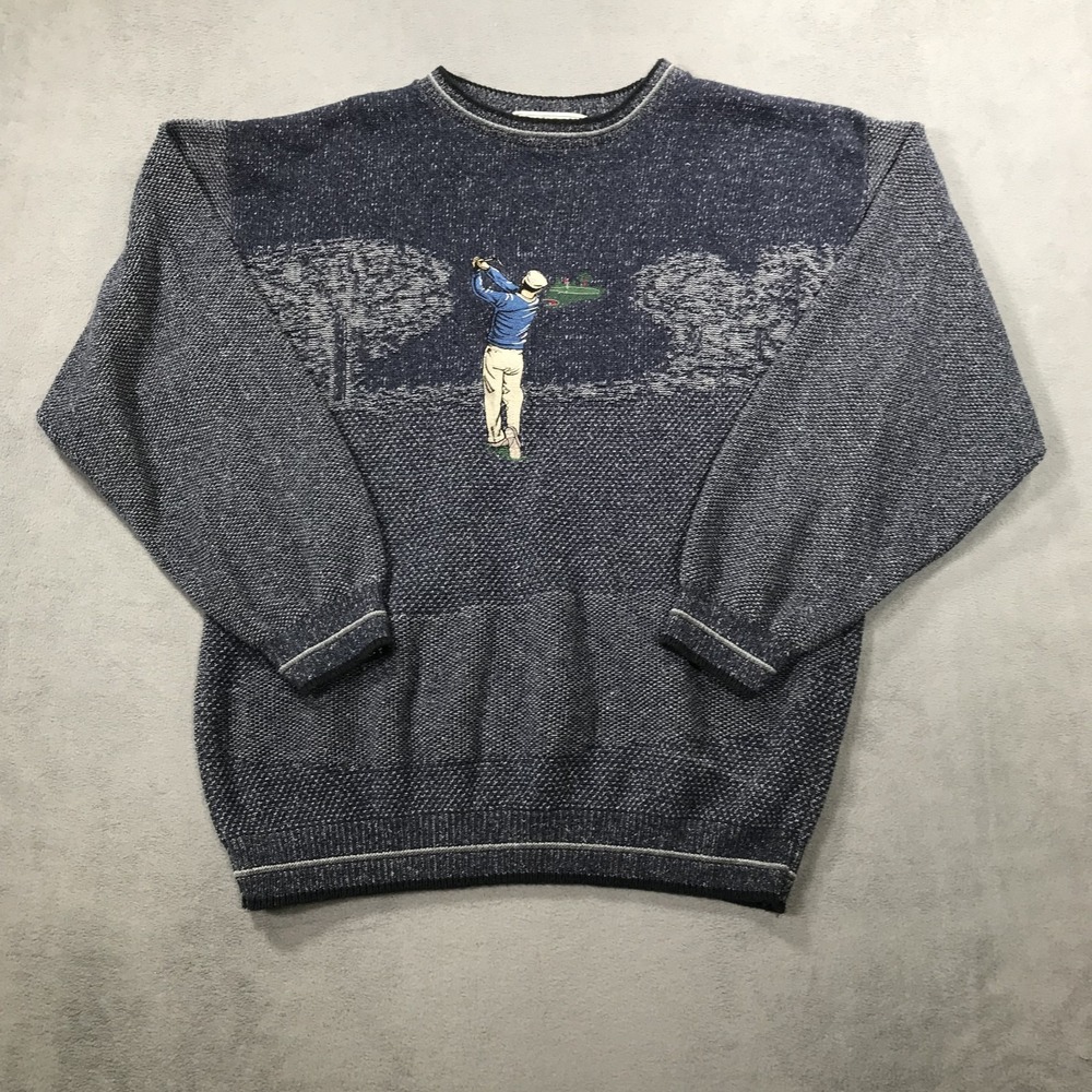 Vintage Grand Slam Golf Sweater Mens M Blue Embroidered Golfer Crew Neck 90s USA